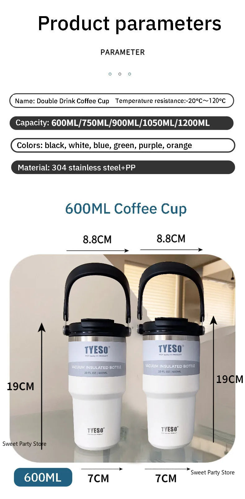 Tyeso Large Capacity Stainless Steel Thermos Bottle